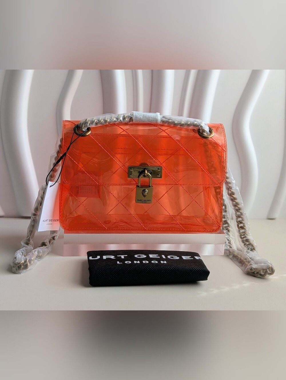 Kurt Geiger Mini Brixton Orange Vinyl Chain Crossbody Bag NWT